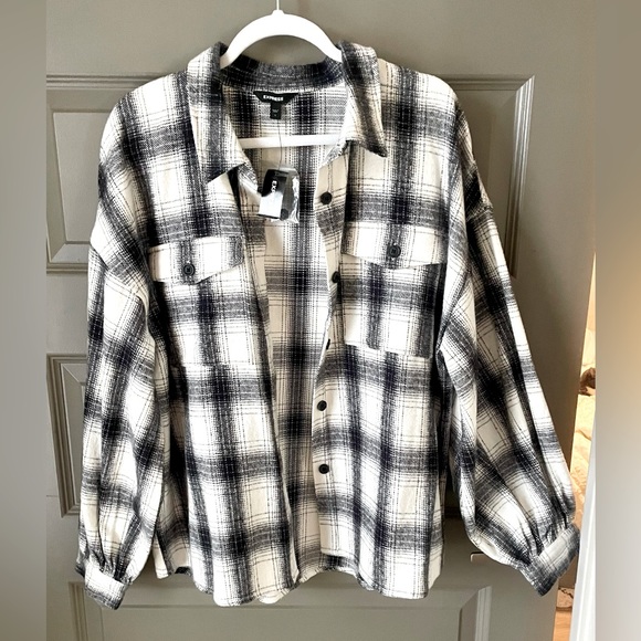 NWT Express black and ivory plaid shacket - Picture 1 of 4